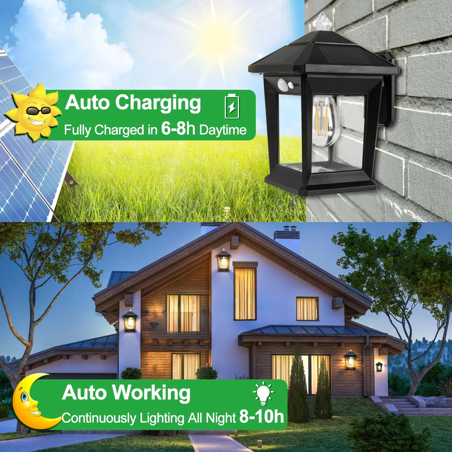 2 Pack Solar Wall Lights Outdoor with 3 Modes, Dusk to Dawn Motion Sensor LED Sconce Lights IP65 Waterproof, Exterior Front Porch Security Lamps Wall Mount Patio Fence Garage Garden Decorative