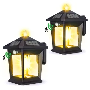 2 Pack Solar Wall Lights Outdoor with 3 Modes, Dusk to Dawn Motion Sensor LED Sconce Lights IP65 Waterproof, Exterior Front Porch Security Lamps Wall Mount Patio Fence Garage Garden Decorative