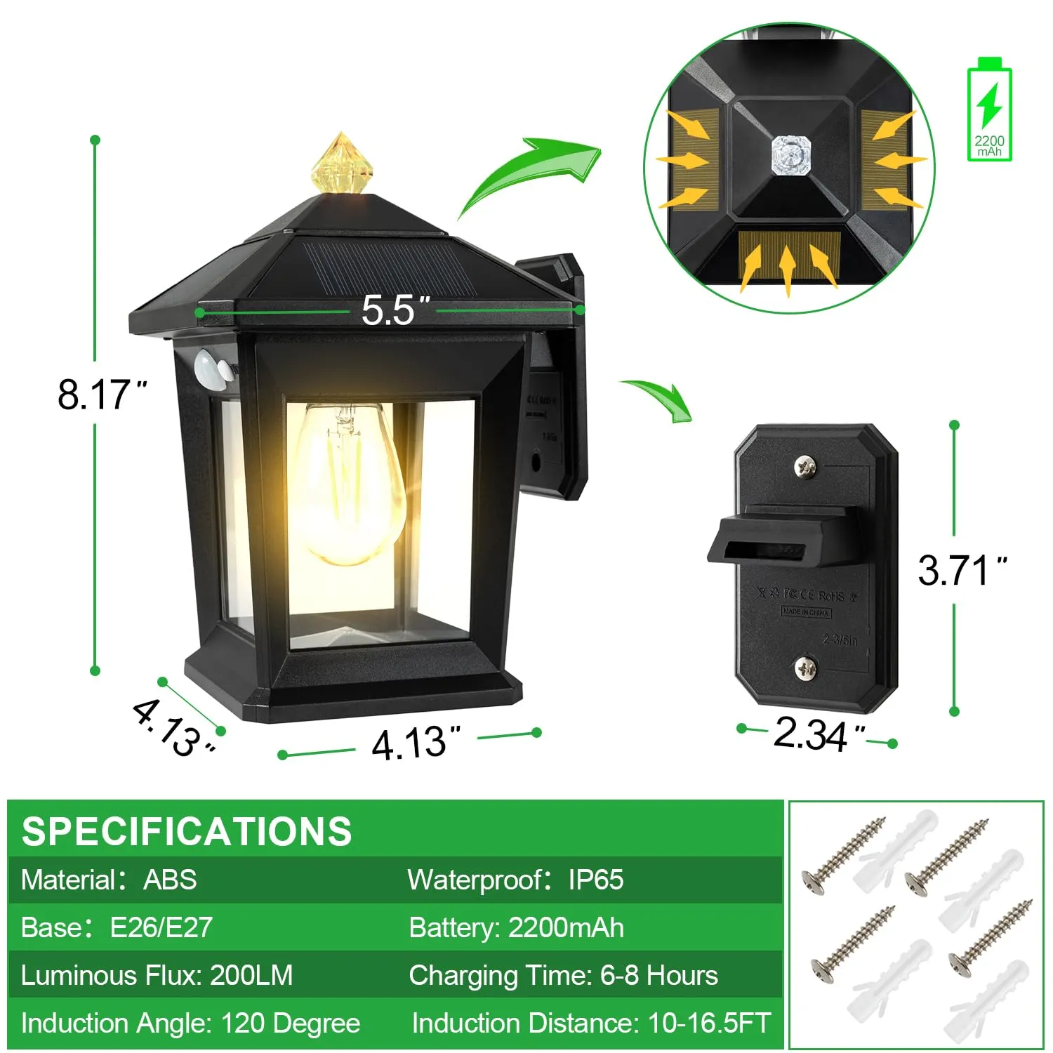 2 Pack Solar Wall Lights Outdoor with 3 Modes, Dusk to Dawn Motion Sensor LED Sconce Lights IP65 Waterproof, Exterior Front Porch Security Lamps Wall Mount Patio Fence Garage Garden Decorative