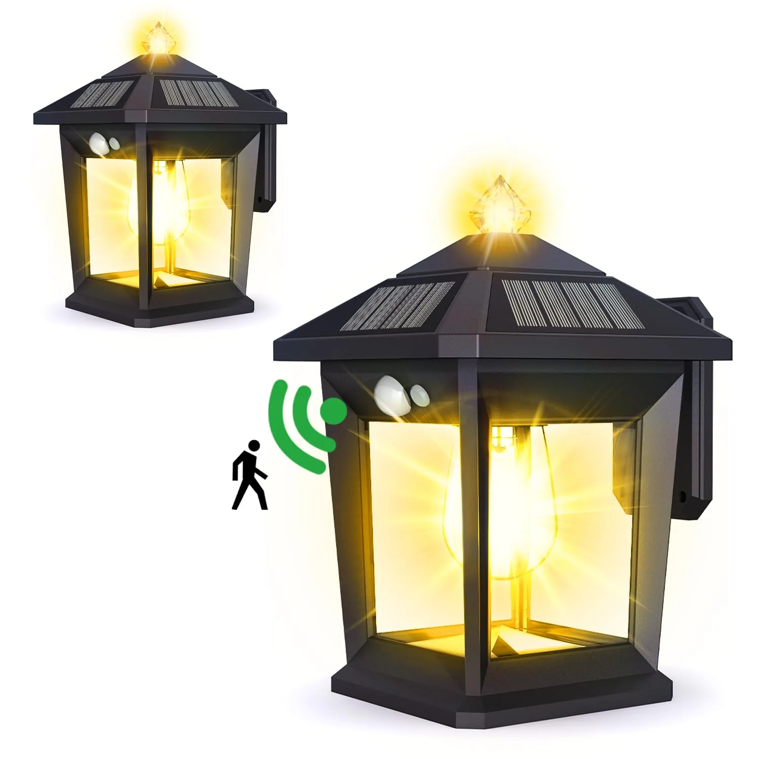2 Pack Solar Wall Lights Outdoor with 3 Modes, Dusk to Dawn Motion Sensor LED Sconce Lights IP65 Waterproof, Exterior Front Porch Security Lamps Wall Mount Patio Fence Garage Garden Decorative