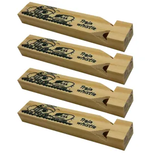 4 Wooden Train Whistles Choo Choo Wood Classic Toy Sound Kids Party Favor 5-3/4"