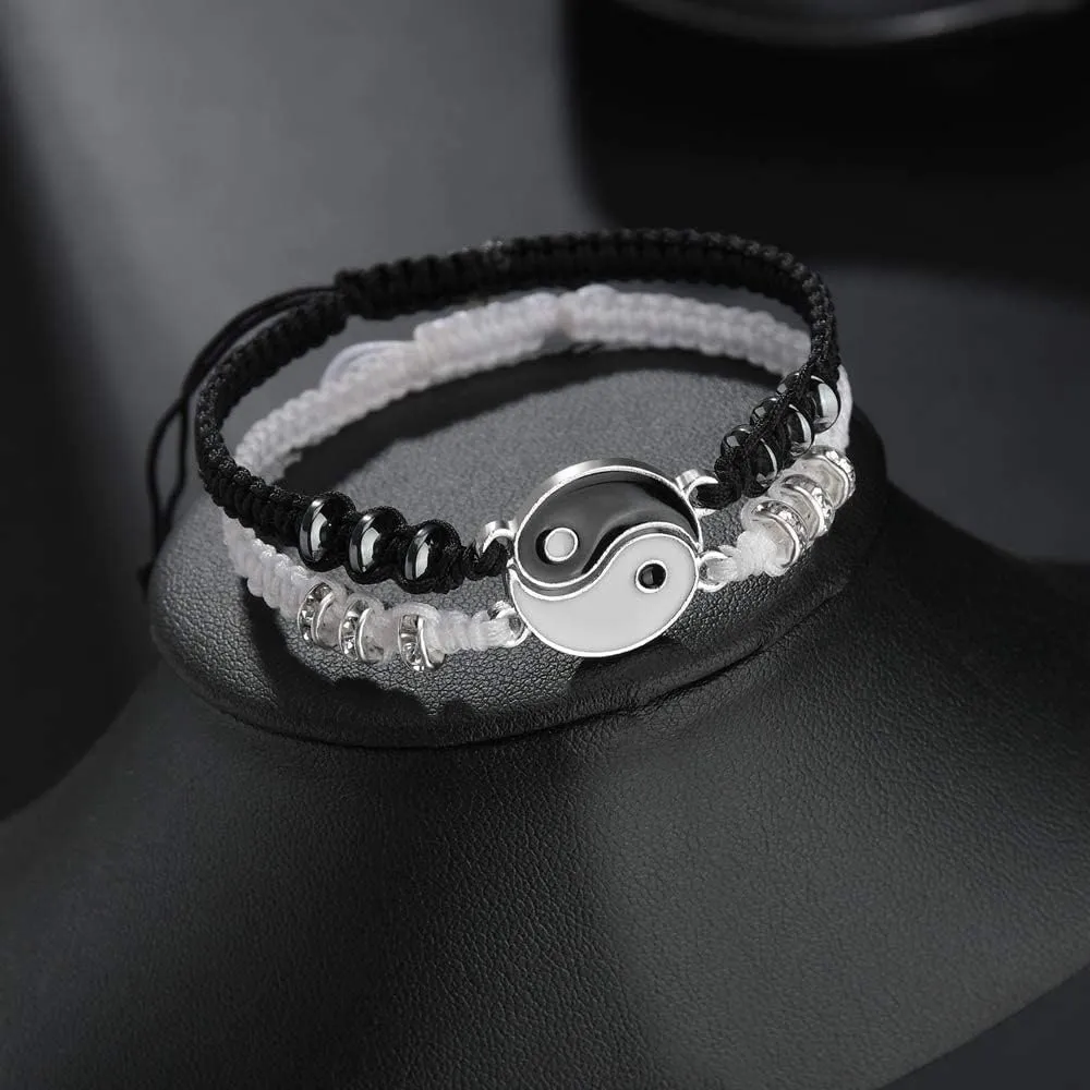 Best Friend Bracelets for 2 Matching Yin Yang Adjustable Cord Bracelet for Bff Friendship Relationship Boyfriend Girlfriend Valentines Gift-Rope Chain