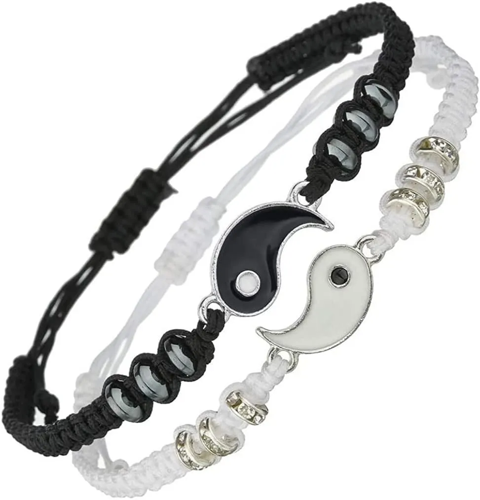 Best Friend Bracelets for 2 Matching Yin Yang Adjustable Cord Bracelet for Bff Friendship Relationship Boyfriend Girlfriend Valentines Gift-Rope Chain