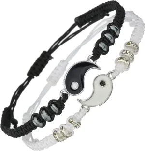 Best Friend Bracelets for 2 Matching Yin Yang Adjustable Cord Bracelet for Bff Friendship Relationship Boyfriend Girlfriend Valentines Gift-Rope Chain