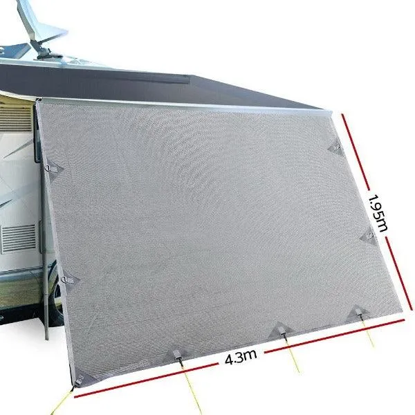 Caravan Privacy Screens 4.3M - 1.95m Long Roll Out Awning End Sun Shade
