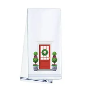 Christmas Front Door W/ Ginger Jar Tea Towel