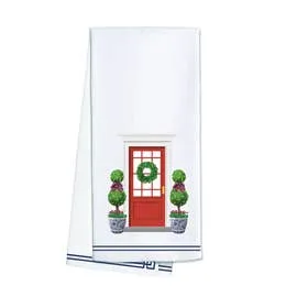 Christmas Front Door W/ Ginger Jar Tea Towel