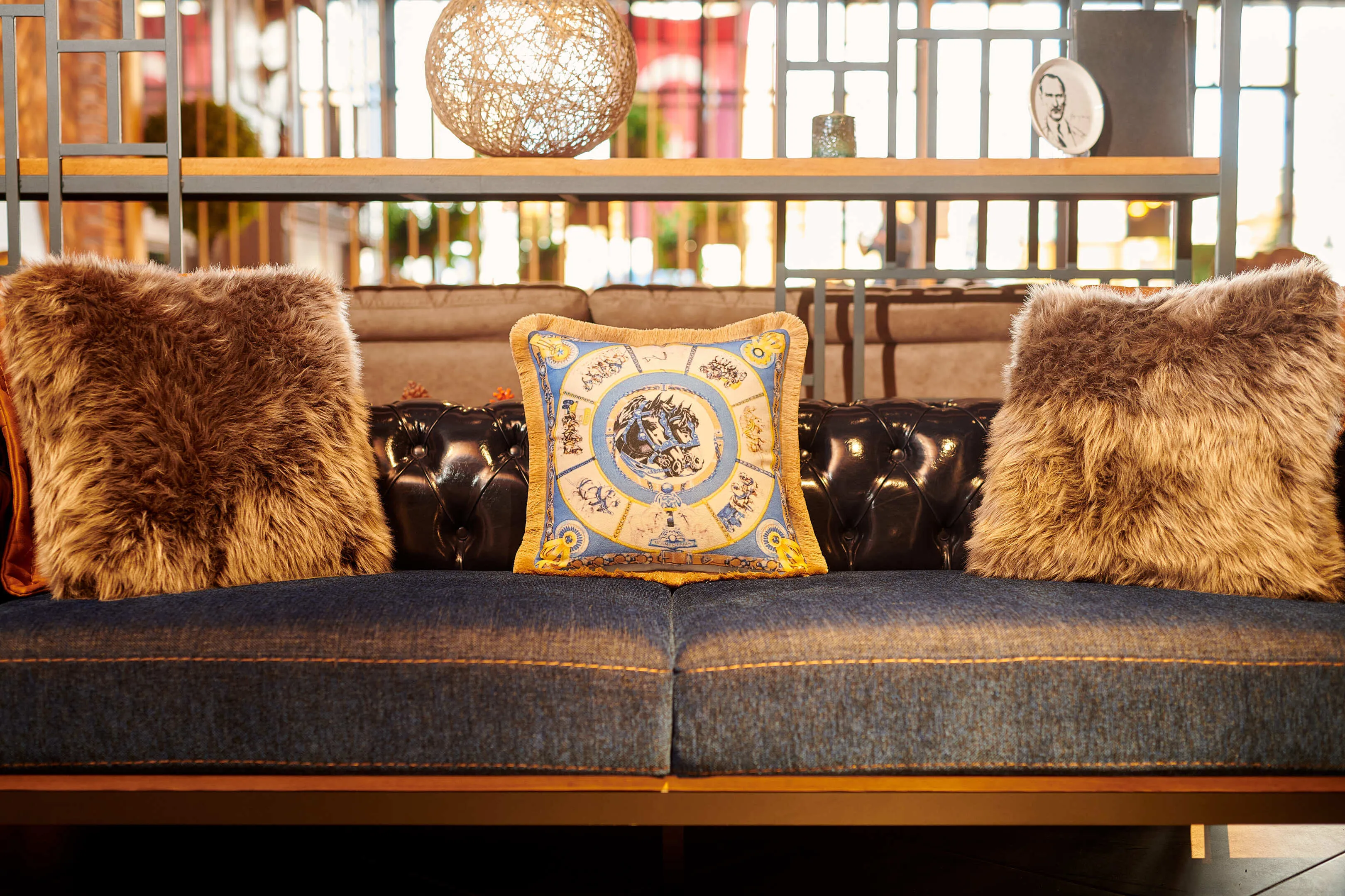 Rubeza Velvet Printed Cushion 45cm x 45cm - Blue Horse
