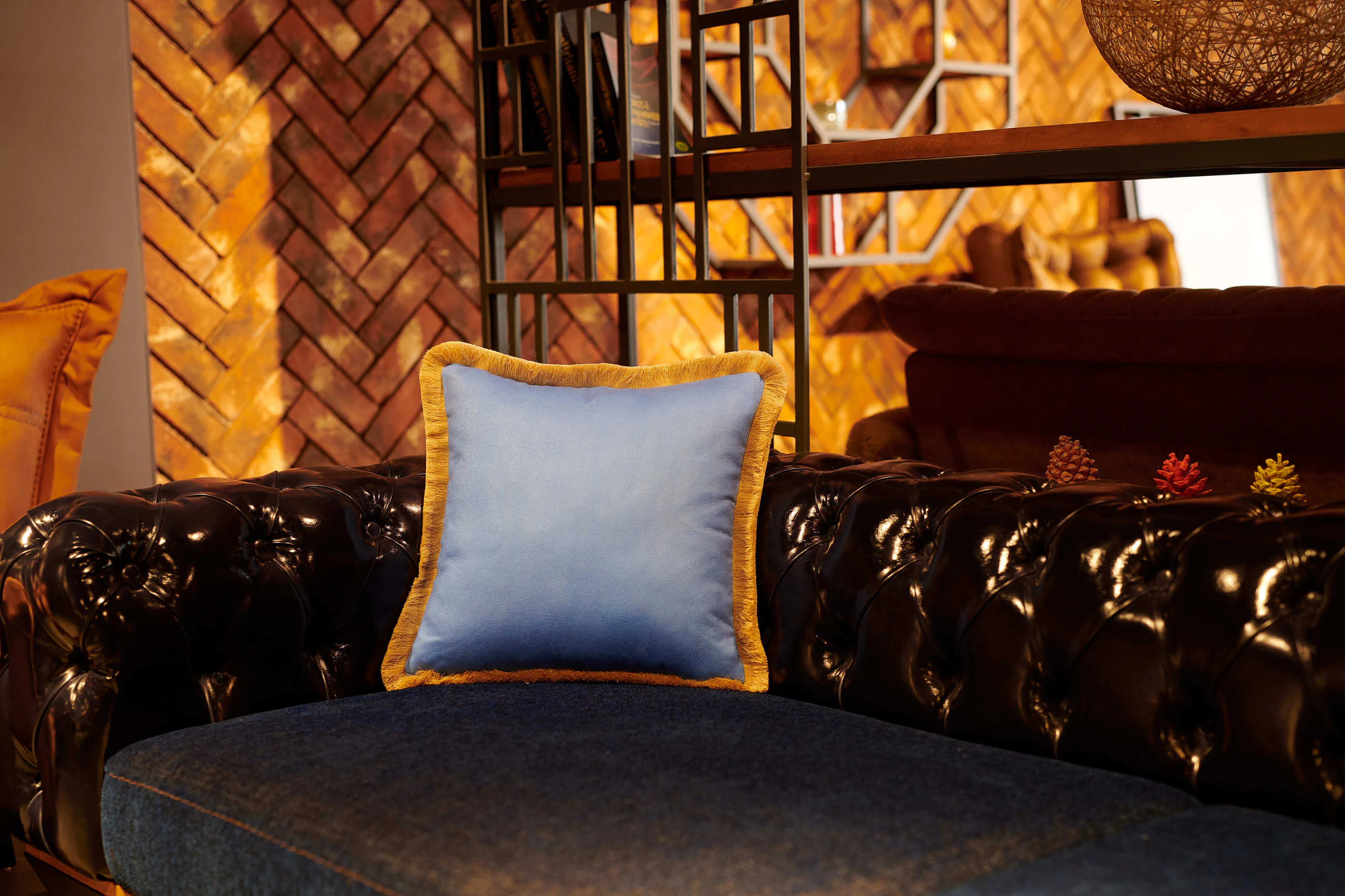 Rubeza Velvet Printed Cushion 45cm x 45cm - Blue Horse