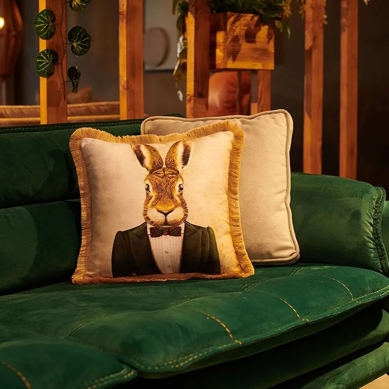 Rubeza Velvet Printed Cushion 45cm x 45cm - Bow Tie Rabbit