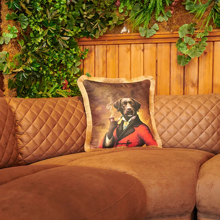 Rubeza Velvet Printed Cushion 45cm x 45cm - Dog with Pipe