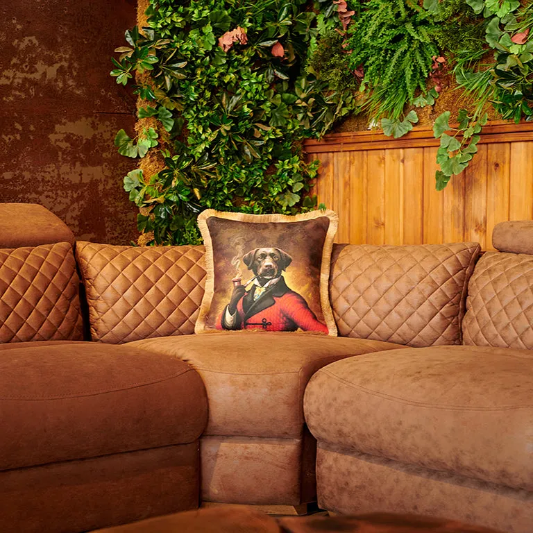 Rubeza Velvet Printed Cushion 45cm x 45cm - Dog with Pipe