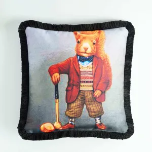 Rubeza Velvet Printed Cushion 45cm x 45cm - Golf Squirrel