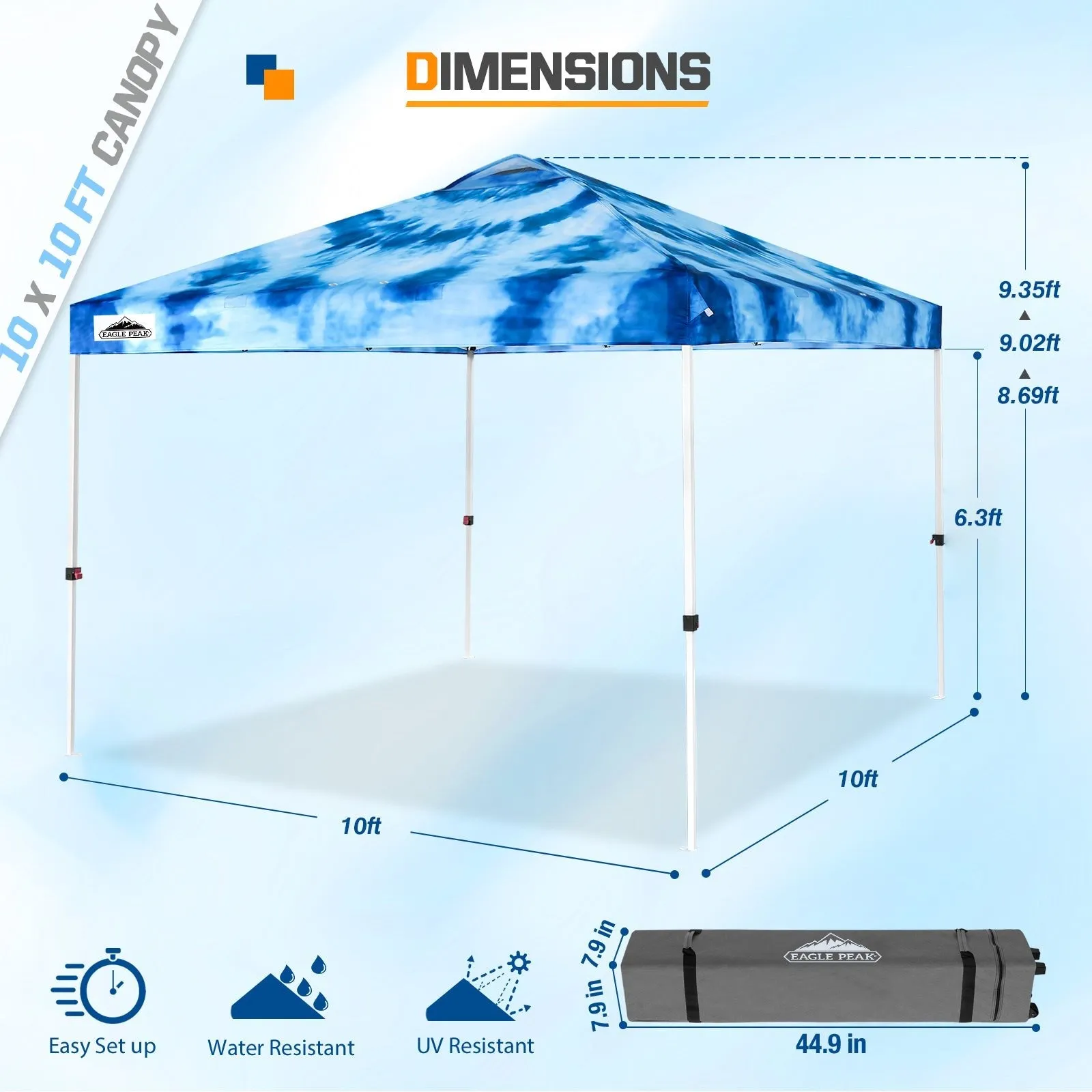 SHADE GRAPHiX Easy Setup 10x10 Pop Up Canopy Tent with Digital Printed Tie Dye Top