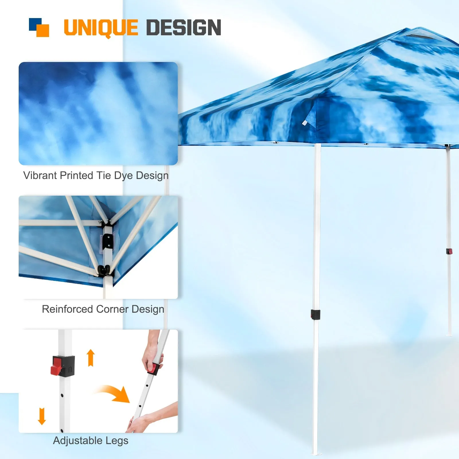 SHADE GRAPHiX Easy Setup 10x10 Pop Up Canopy Tent with Digital Printed Tie Dye Top