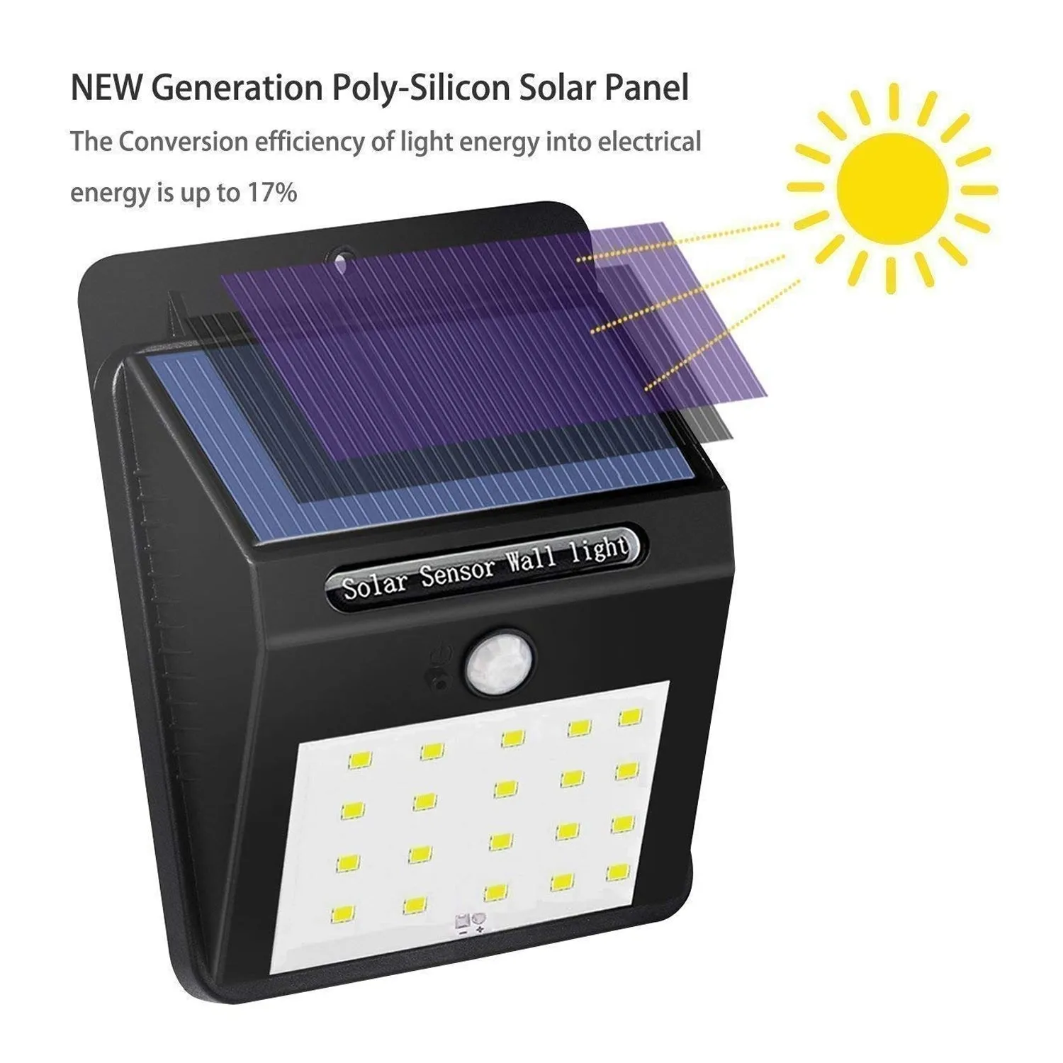 Yellow Solar Wireless Security Motion Sensor LED Night Light for Home Outdoor / Garden Wall.